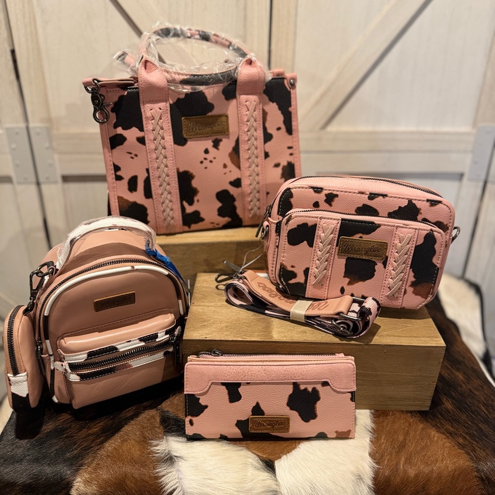Wrangler Pink and Black Cow Print Tote Set